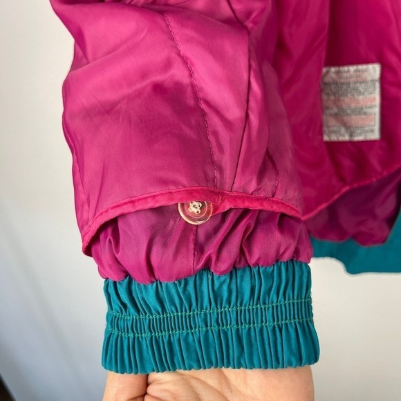 Vintage 80s London Towne Teal Pink Windbreaker Ski Jacket Lining Women's Medium - Picture 11 of 13